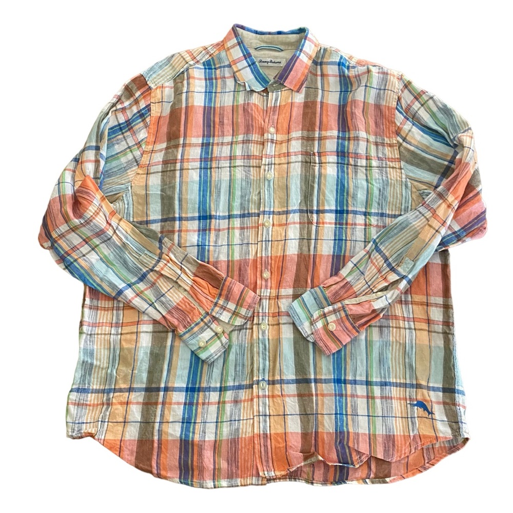 Tommy Bahama Linen Ling Sleeve Plaid Button Down E